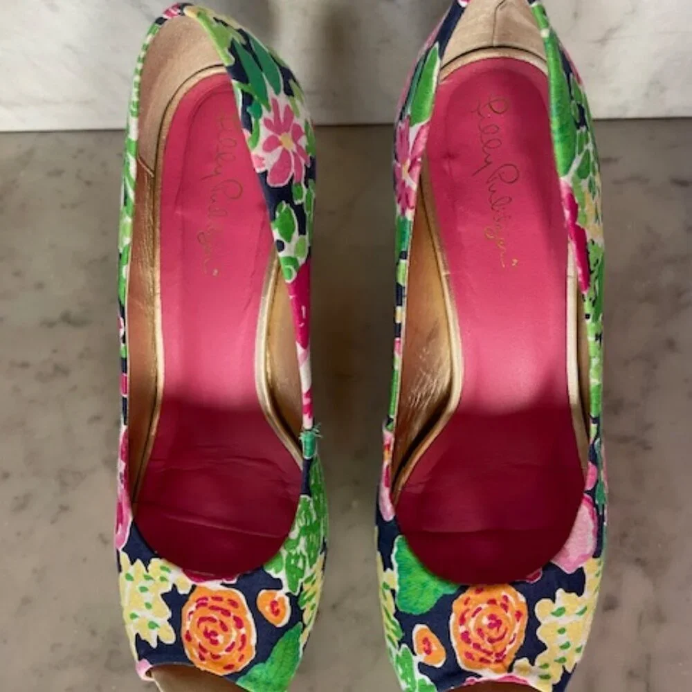 LILLY PULITZER Resort Chic Wedge Mini Getaway Garden Peep Toe Espadrille…